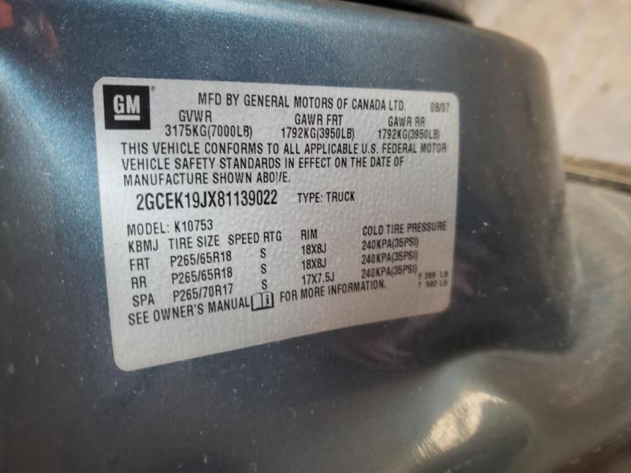 Photo 10 from auction – 2008 CHEVROLET SILVERADO with VIN 2GCEK19JX81139022