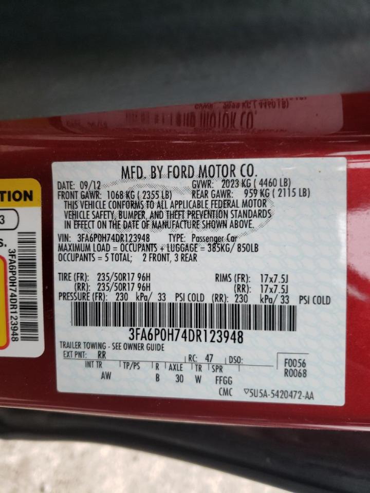 Photo 10 from auction – 2013 FORD FUSION SE with VIN 3FA6P0H74DR123948