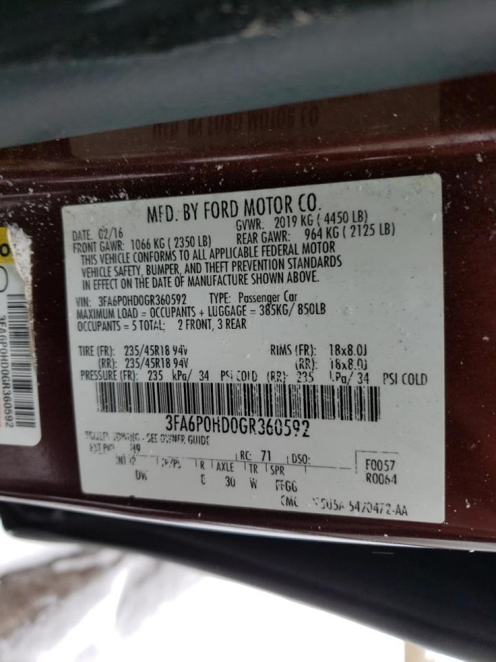 صورة رقم 10 من المزاد - 2016 FORD FUSION SE مع VIN 3FA6P0HD0GR360592