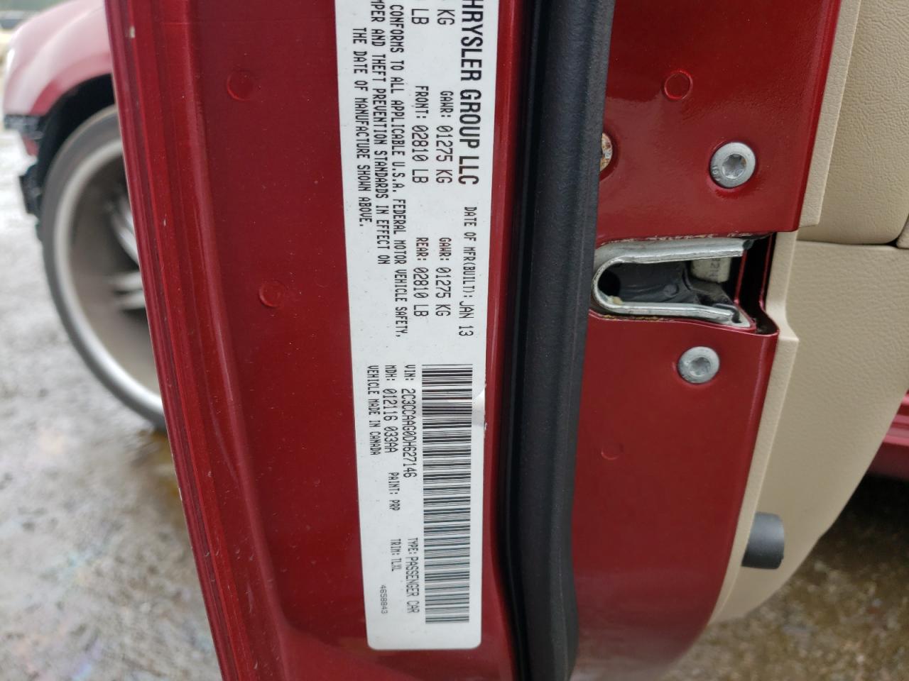 Photo 10 from auction – 2013 CHRYSLER 300 with VIN 2C3CCAAG0DH627146