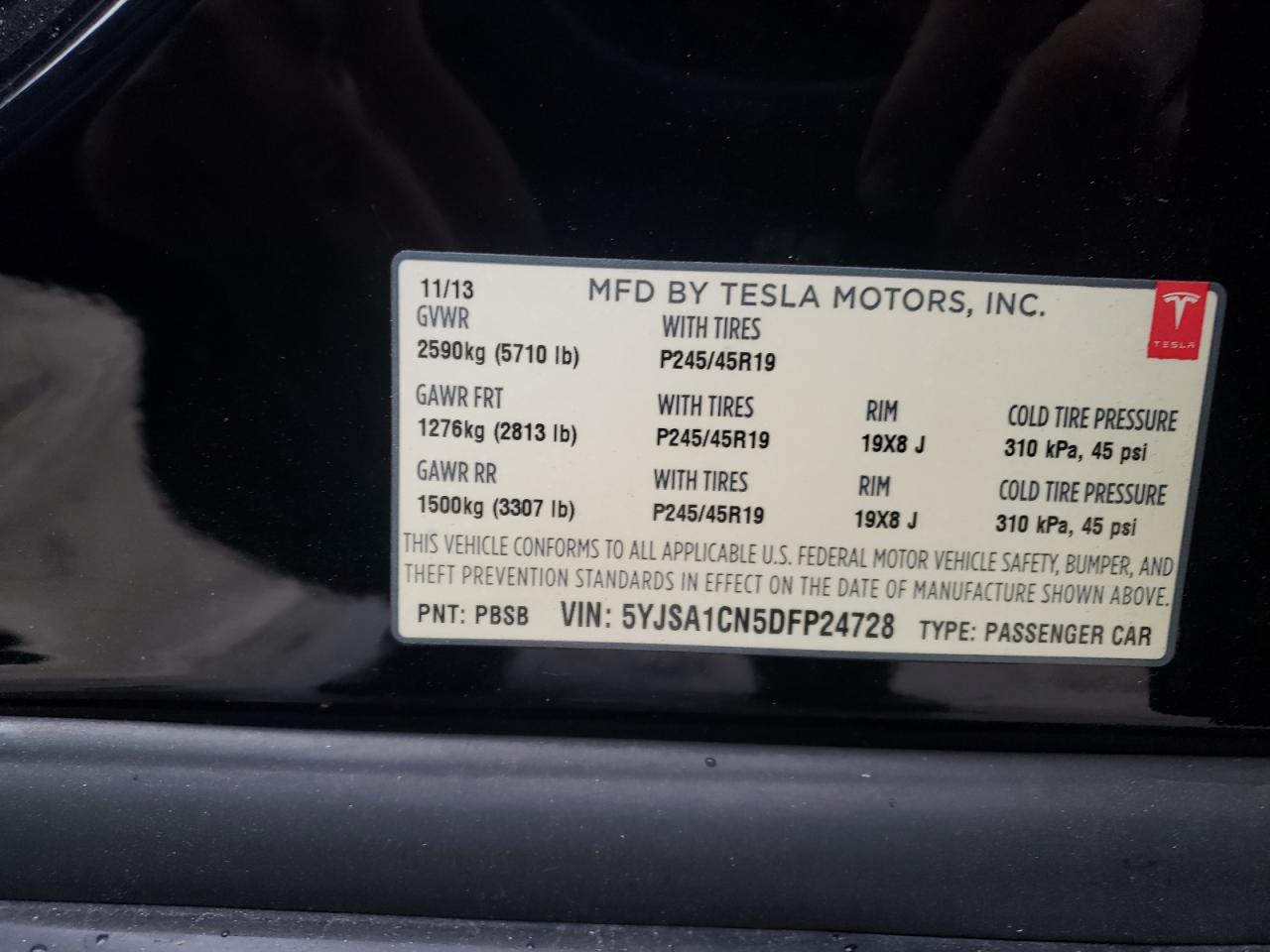 Photo 10 from auction – 2013 TESLA MODEL S with VIN 5YJSA1CN5DFP24728