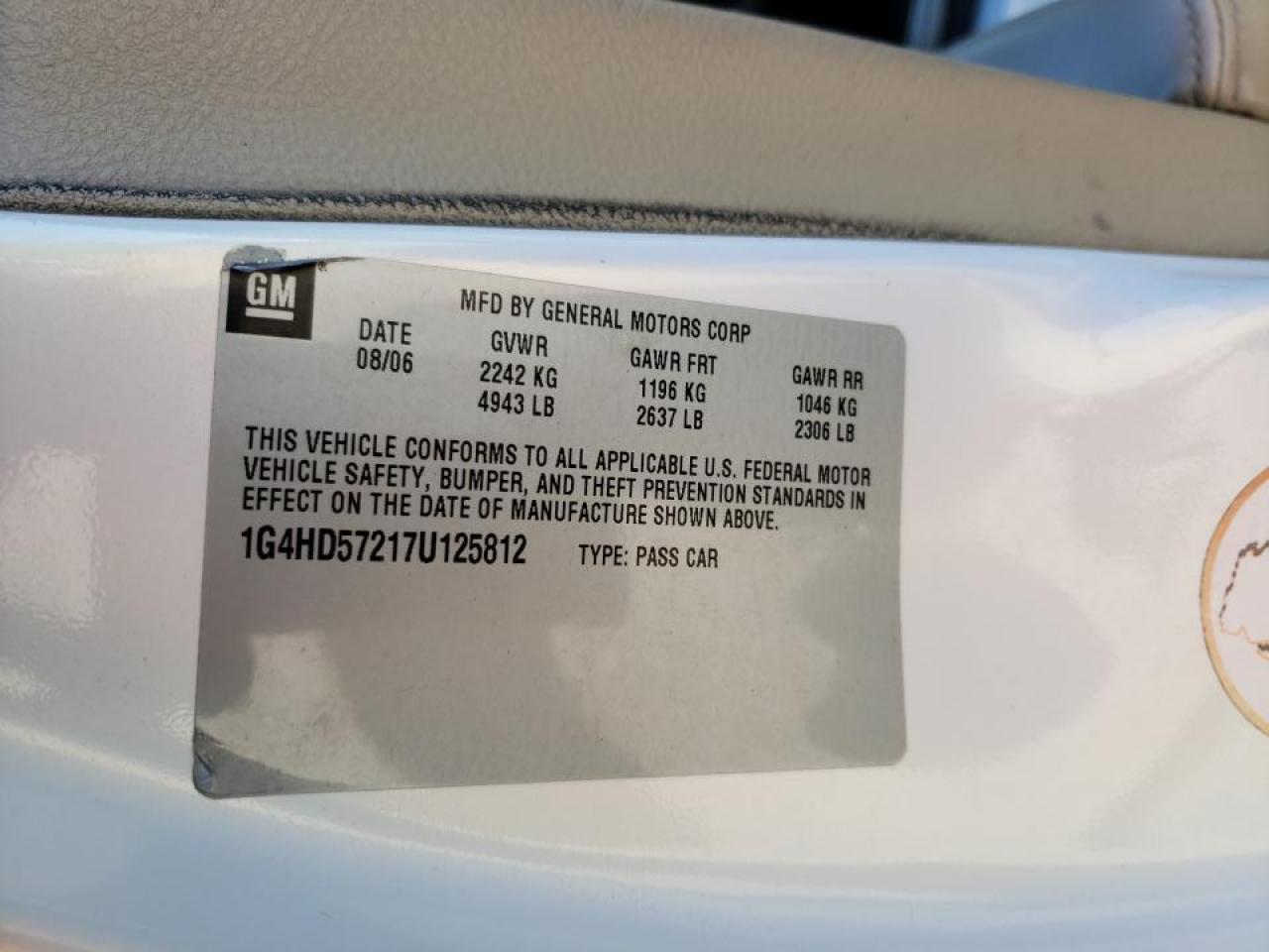 Photo 10 from auction – 2007 BUICK LUCERNE CX with VIN 1G4HD57217U125812