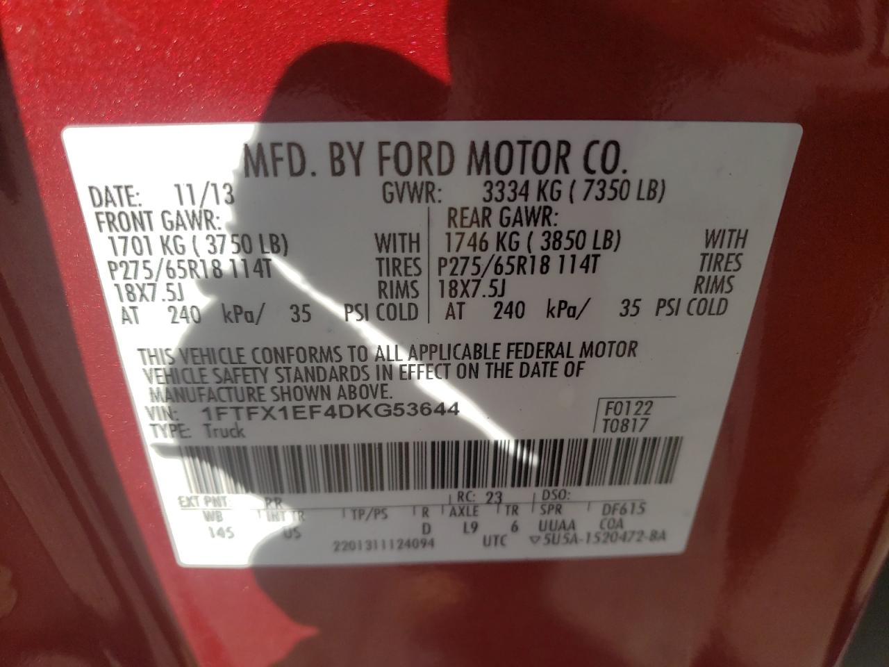 Photo 10 from auction – 2013 FORD F150 SUPER with VIN 1FTFX1EF4DKG53644