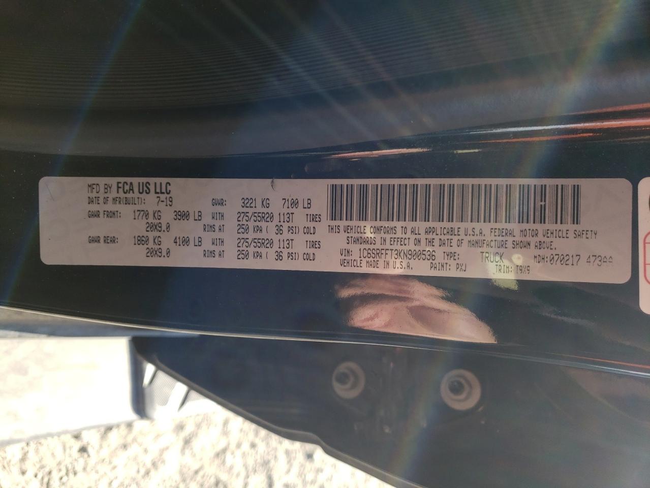 Photo 10 from auction – 2019 RAM 1500 BIG H with VIN 1C6SRFFT3KN900536