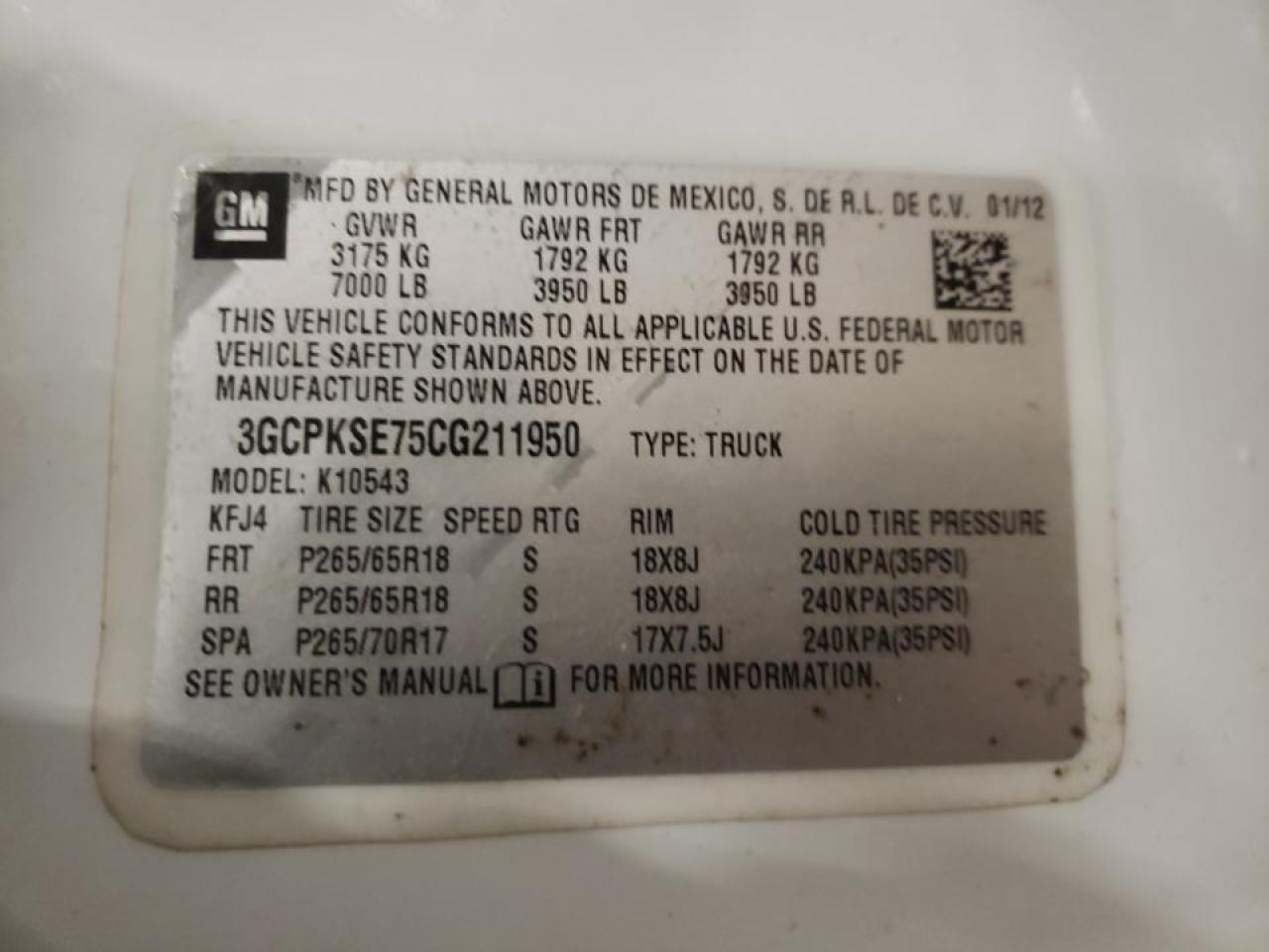 Photo 10 from auction – 2012 CHEVROLET SILVERADO with VIN 3GCPKSE75CG211950