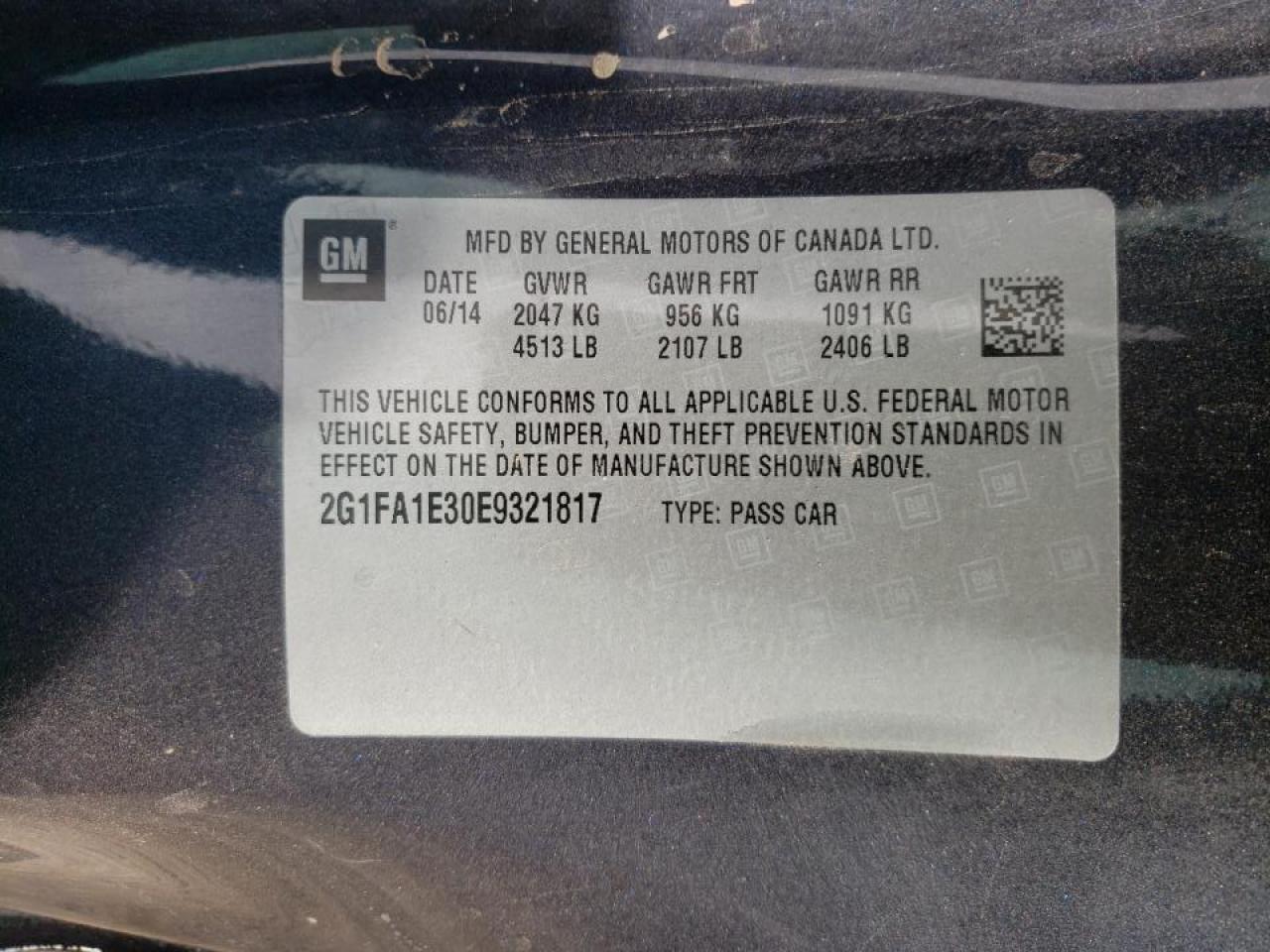 Photo 10 from auction – 2014 CHEVROLET CAMARO LS with VIN 2G1FA1E30E9321817