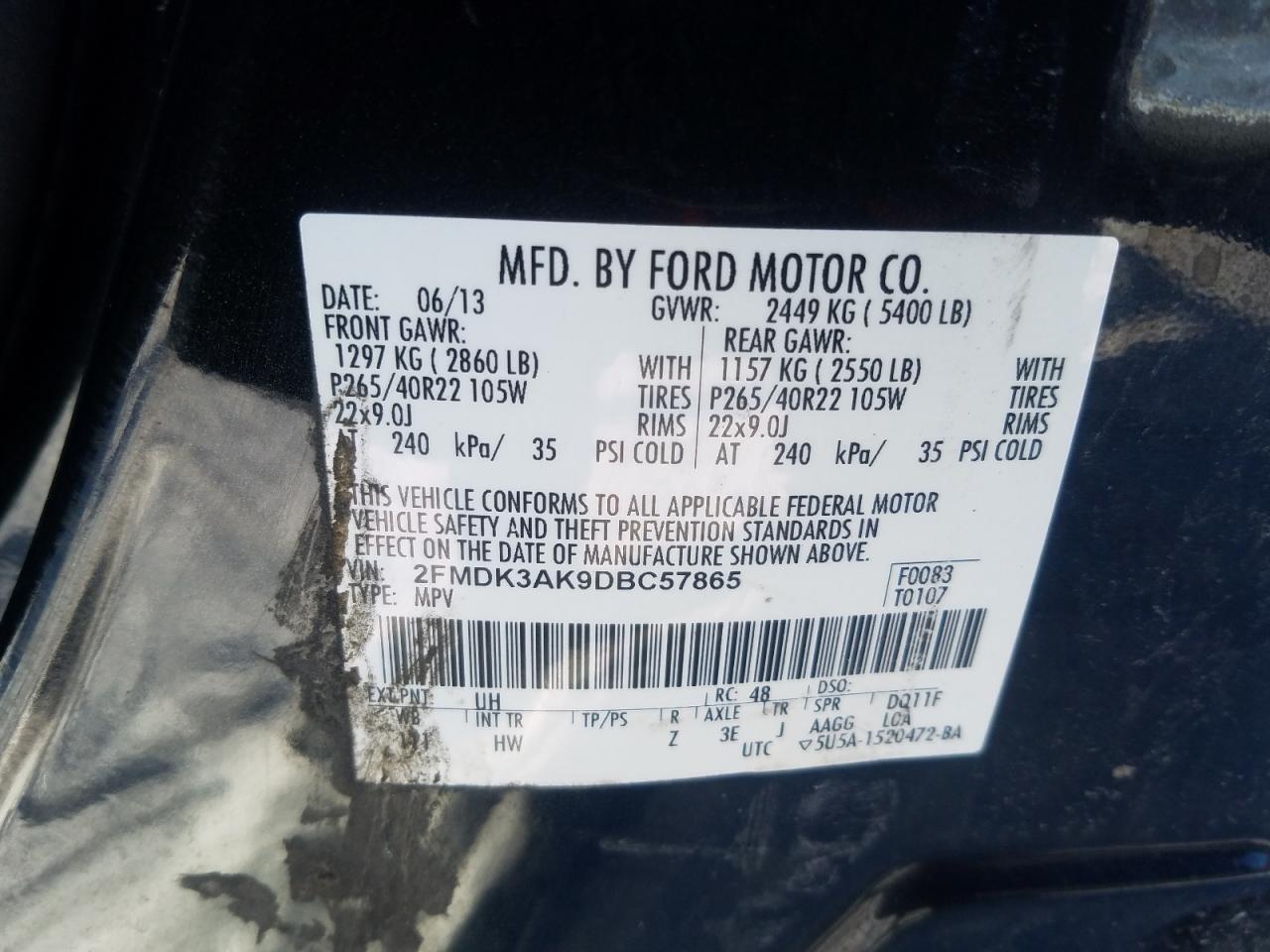 Photo 10 from auction – 2013 FORD EDGE SPORT with VIN 2FMDK3AK9DBC57865
