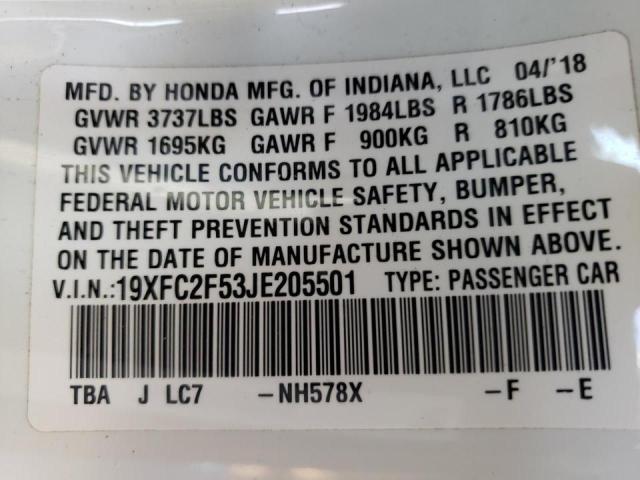 Photo 10 from auction – 2018 HONDA CIVIC LX with VIN 19XFC2F53JE205501