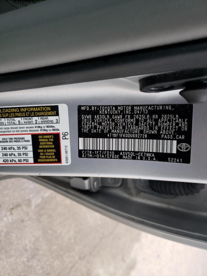 Photo 10 from auction – 2013 TOYOTA CAMRY L with VIN 4T1BF1FK0DU692728