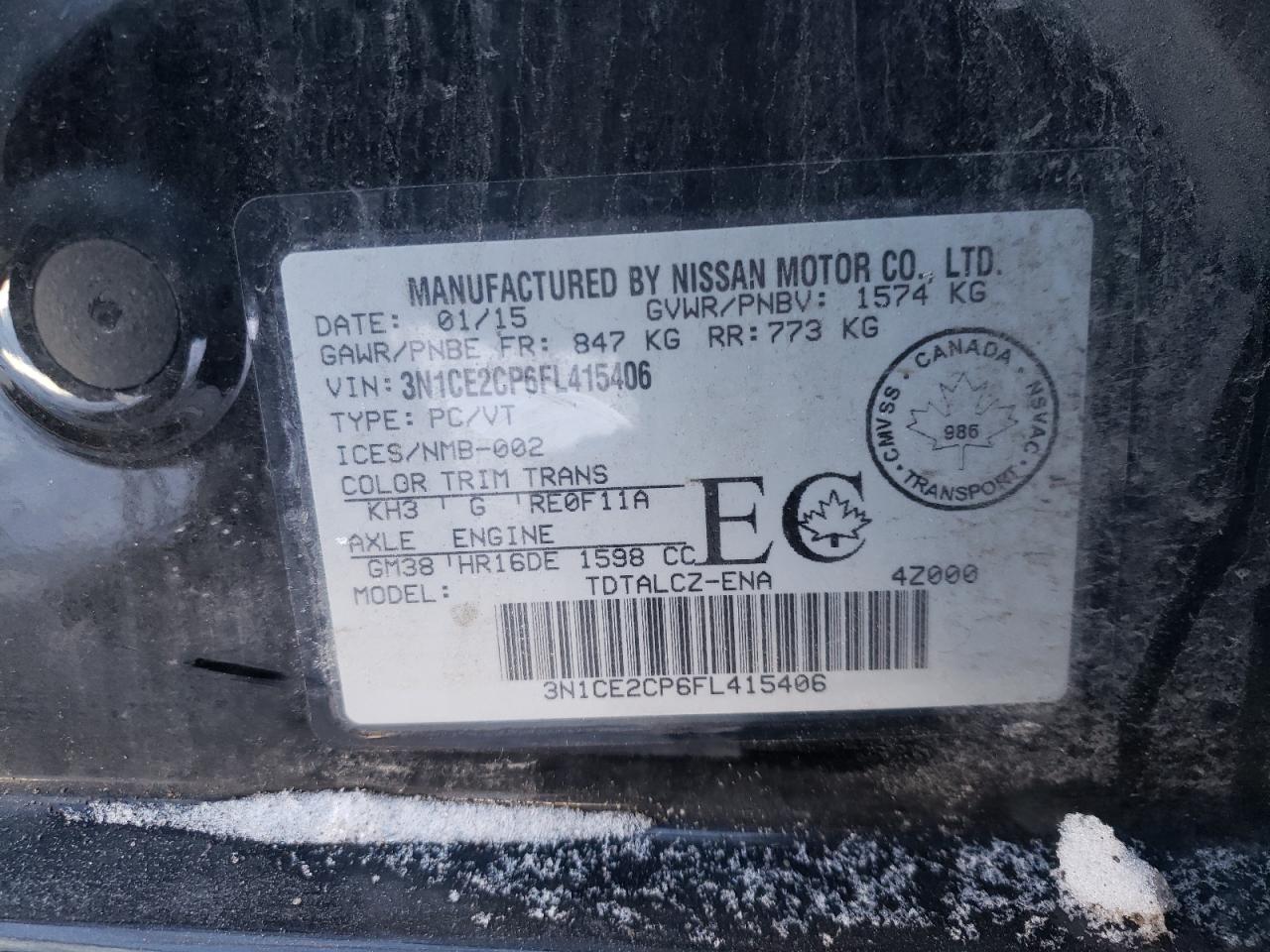 Photo 10 from auction – 2015 NISSAN VERSA NOTE with VIN 3N1CE2CP6FL415406