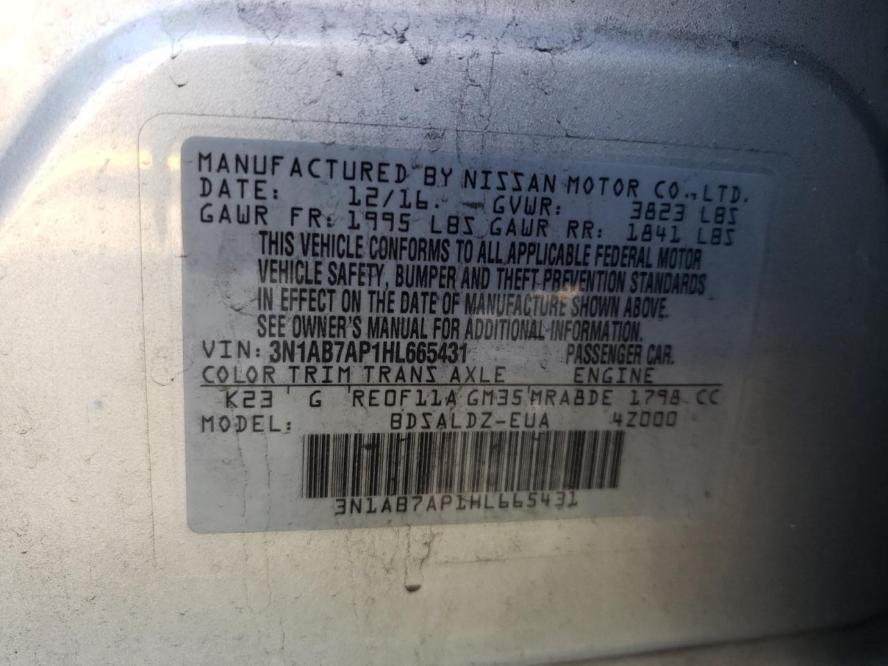 Photo 10 from auction – 2017 NISSAN SENTRA S with VIN 3N1AB7AP1HL665431