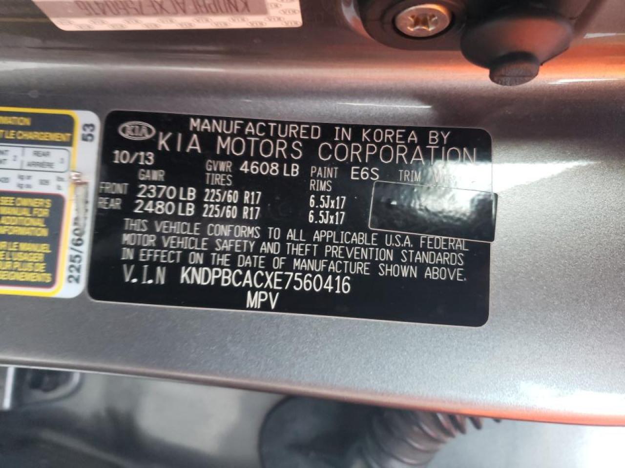 Photo 10 from auction – 2014 KIA SPORTAGE L with VIN KNDPBCACXE7560416