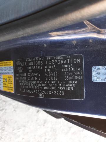 Photo 10 from auction – 2006 KIA SEDONA EX with VIN KNDMB233266032239