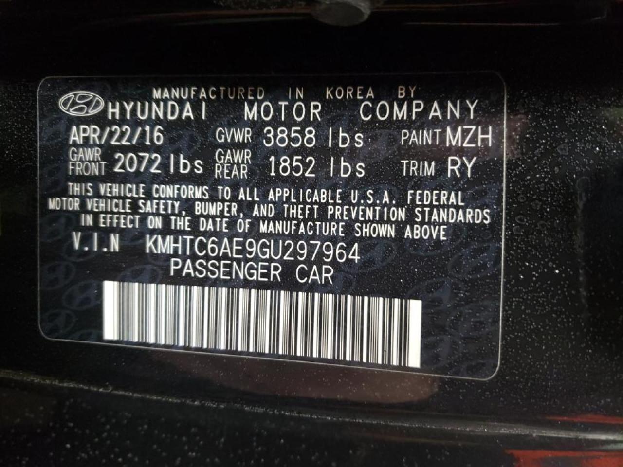 Photo 10 from auction – 2016 HYUNDAI VELOSTER T with VIN KMHTC6AE9GU297964