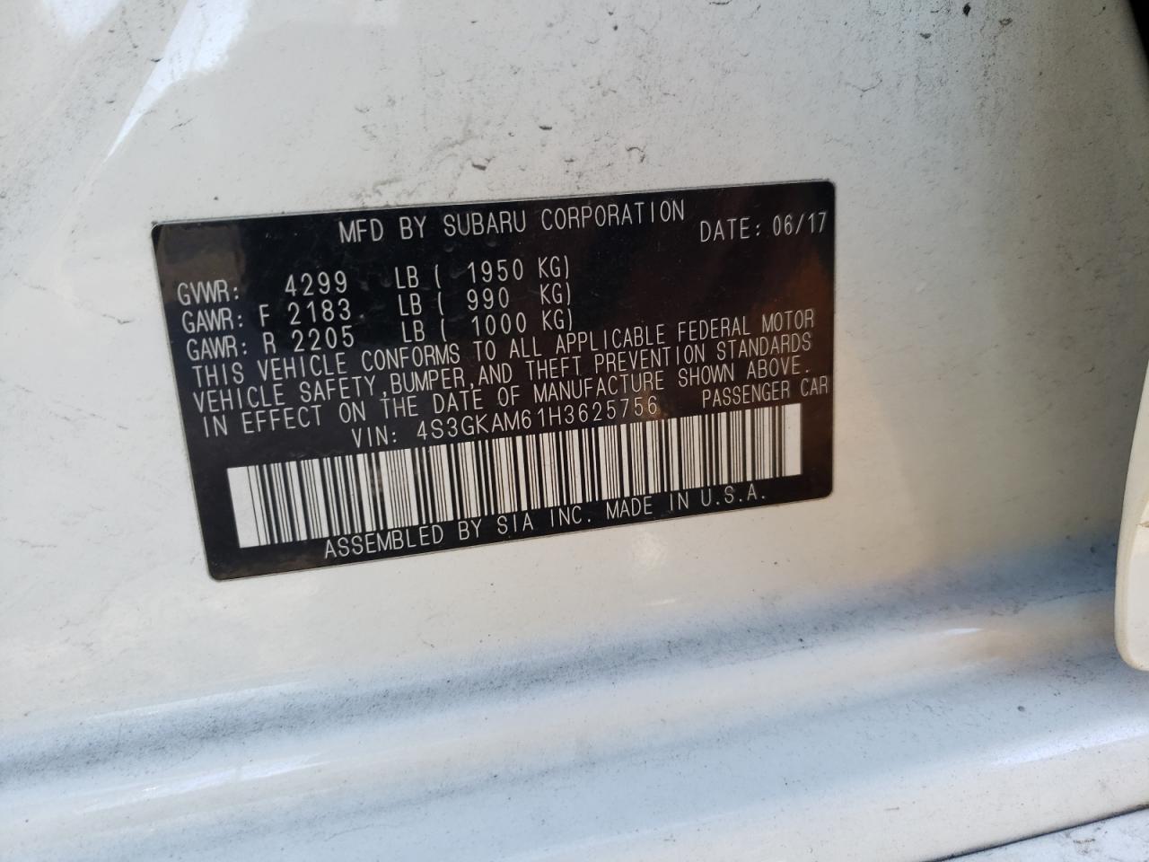 Photo 10 from auction – 2017 SUBARU IMPREZA SP with VIN 4S3GKAM61H3625756