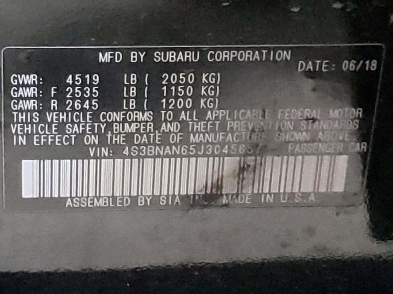 Photo 10 from auction – 2018 SUBARU LEGACY LIM with VIN 4S3BNAN65J3045657