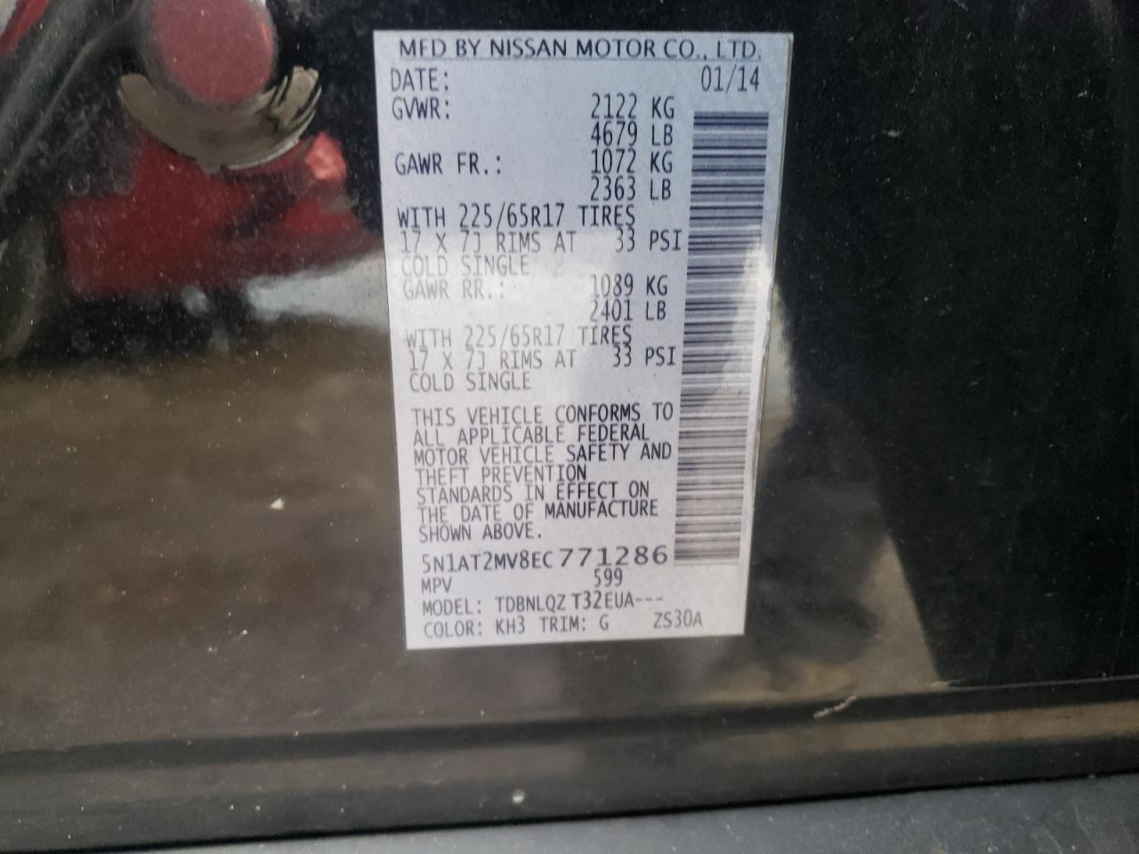 Photo 10 from auction – 2014 NISSAN ROGUE S with VIN 5N1AT2MV8EC771286