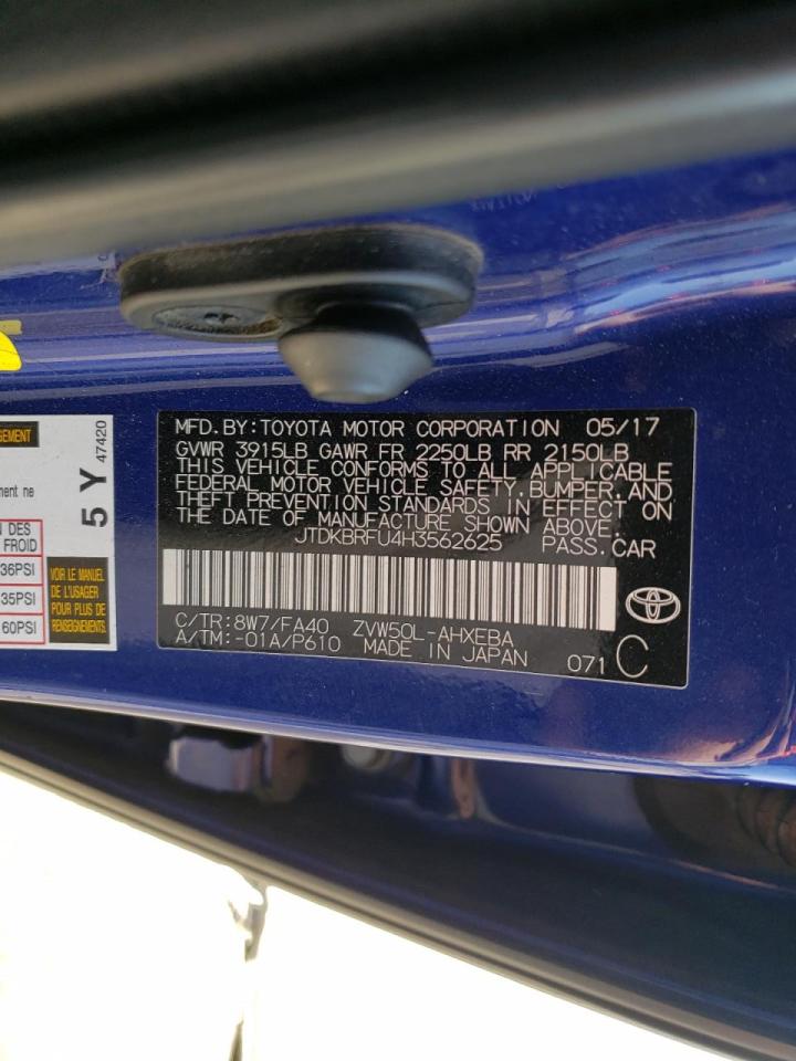 Photo 10 from auction – 2017 TOYOTA PRIUS with VIN JTDKBRFU4H3562625