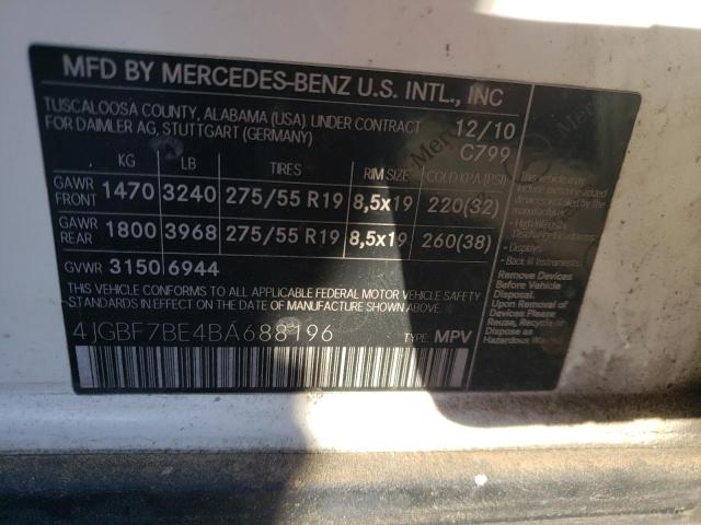 Photo 10 from auction – 2011 MERCEDES-BENZ GL with VIN 4JGBF7BE4BA688196