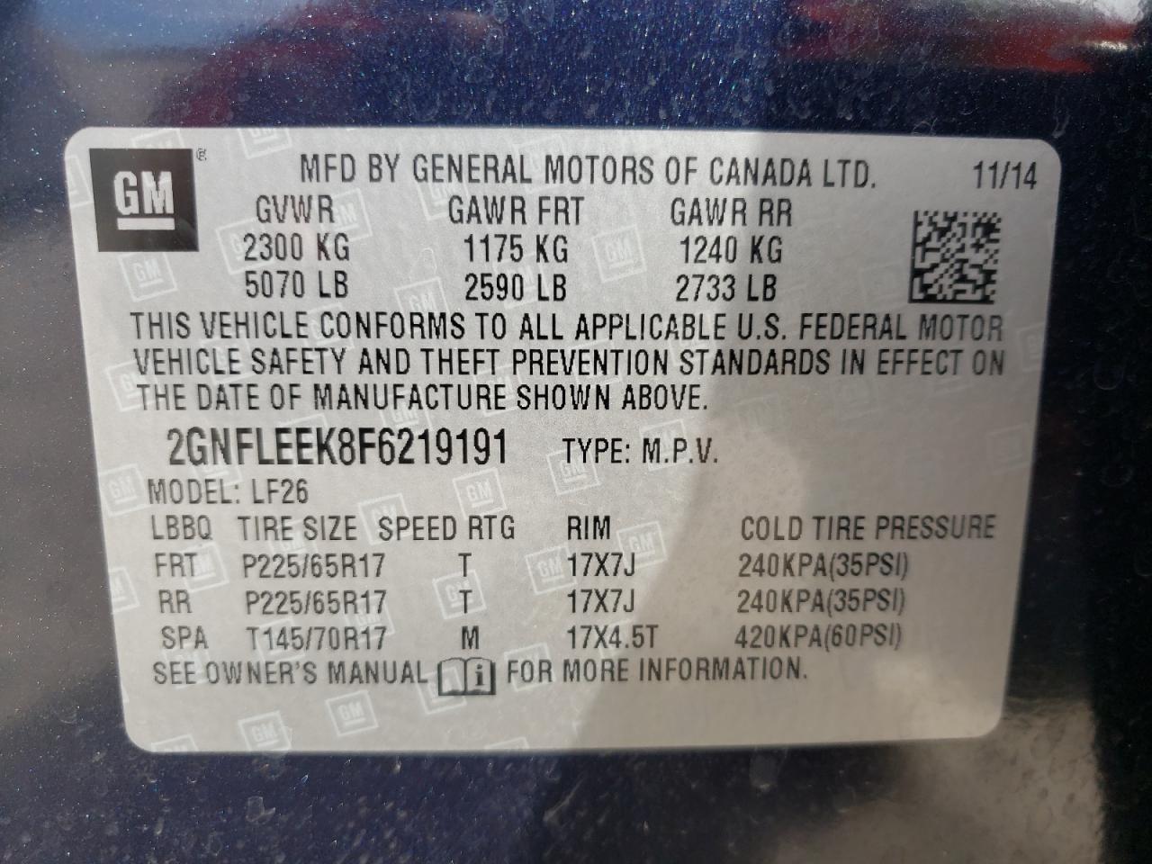 Photo 10 from auction – 2015 CHEVROLET EQUINOX LS with VIN 2GNFLEEK8F6219191