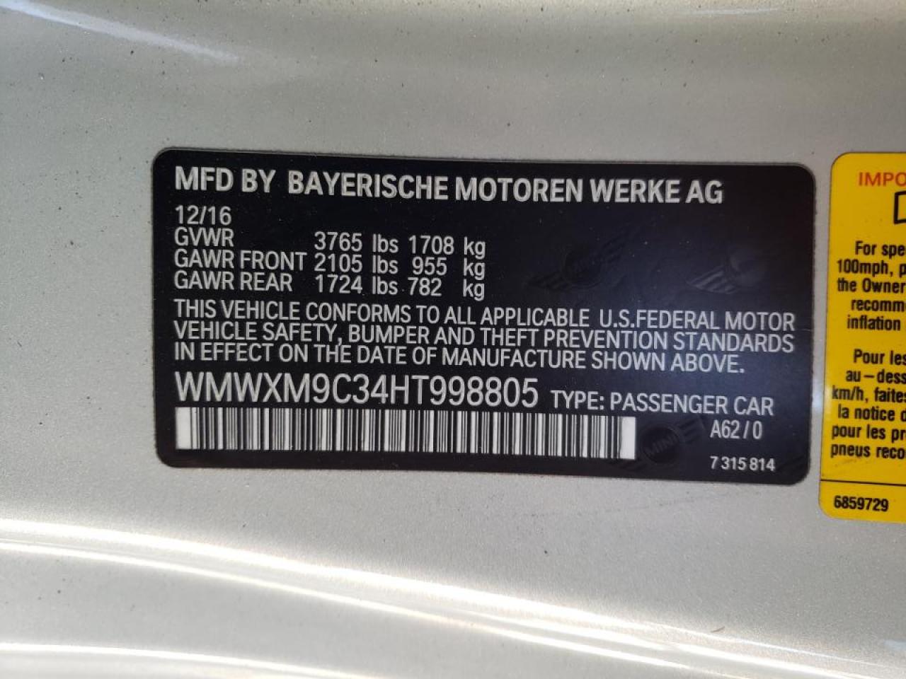 Photo 10 from auction – 2017 MINI COOPER JOH with VIN WMWXM9C34HT998805