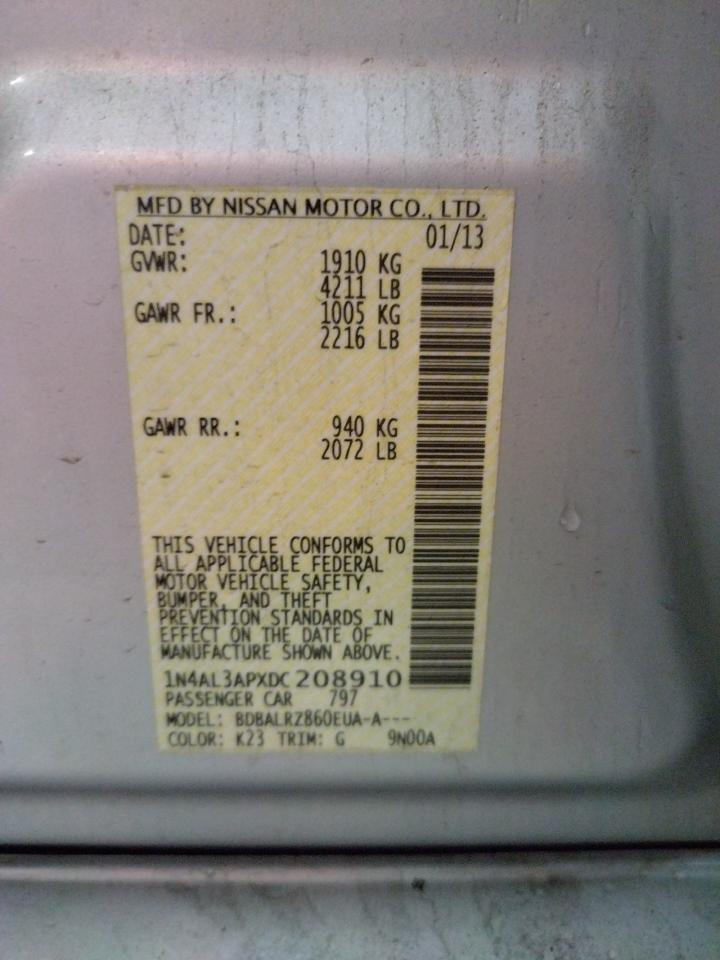 Photo 10 from auction – 2013 NISSAN ALTIMA 2.5 with VIN 1N4AL3APXDC208910