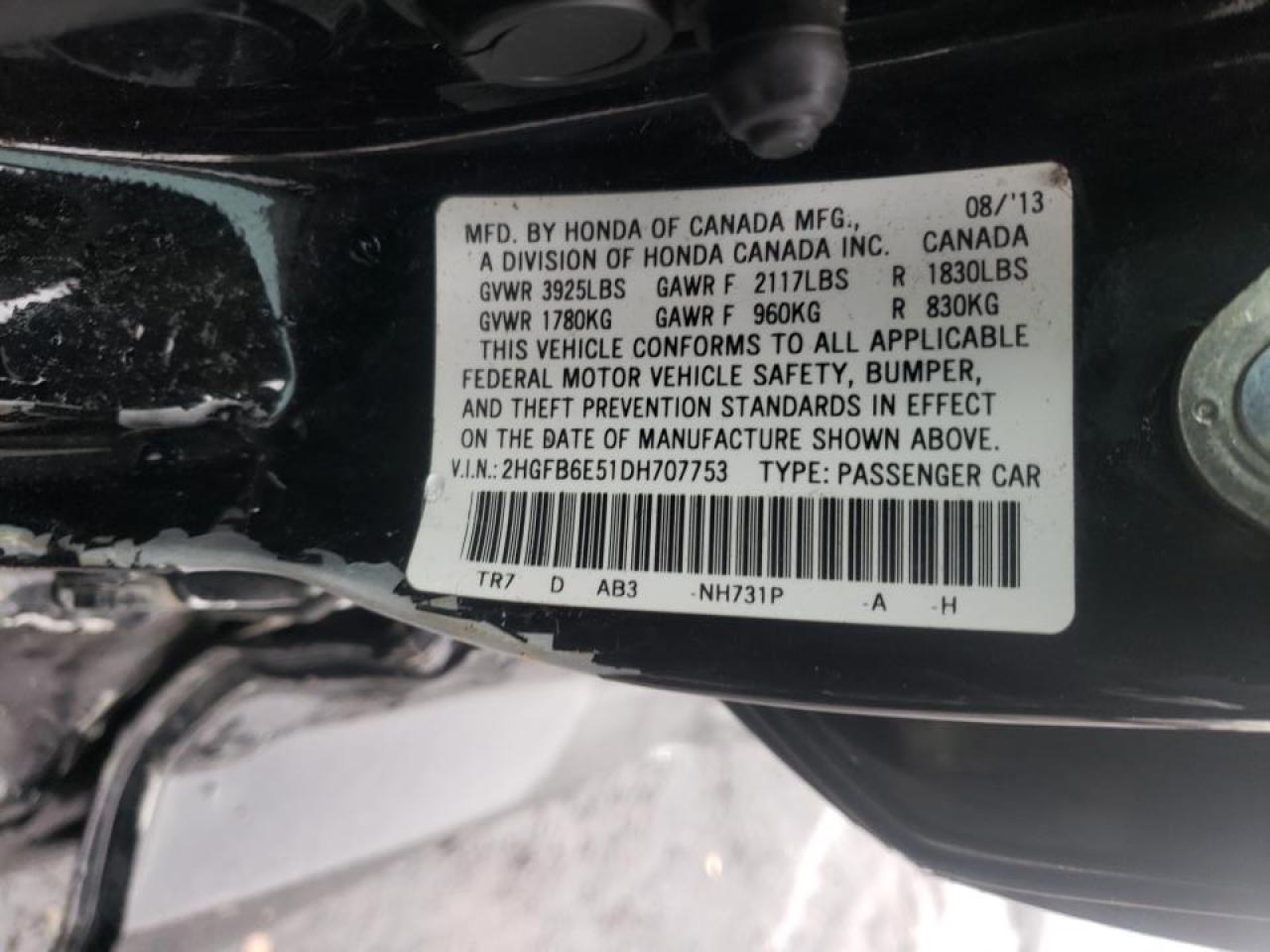 Photo 10 from auction – 2013 HONDA CIVIC SI with VIN 2HGFB6E51DH707753