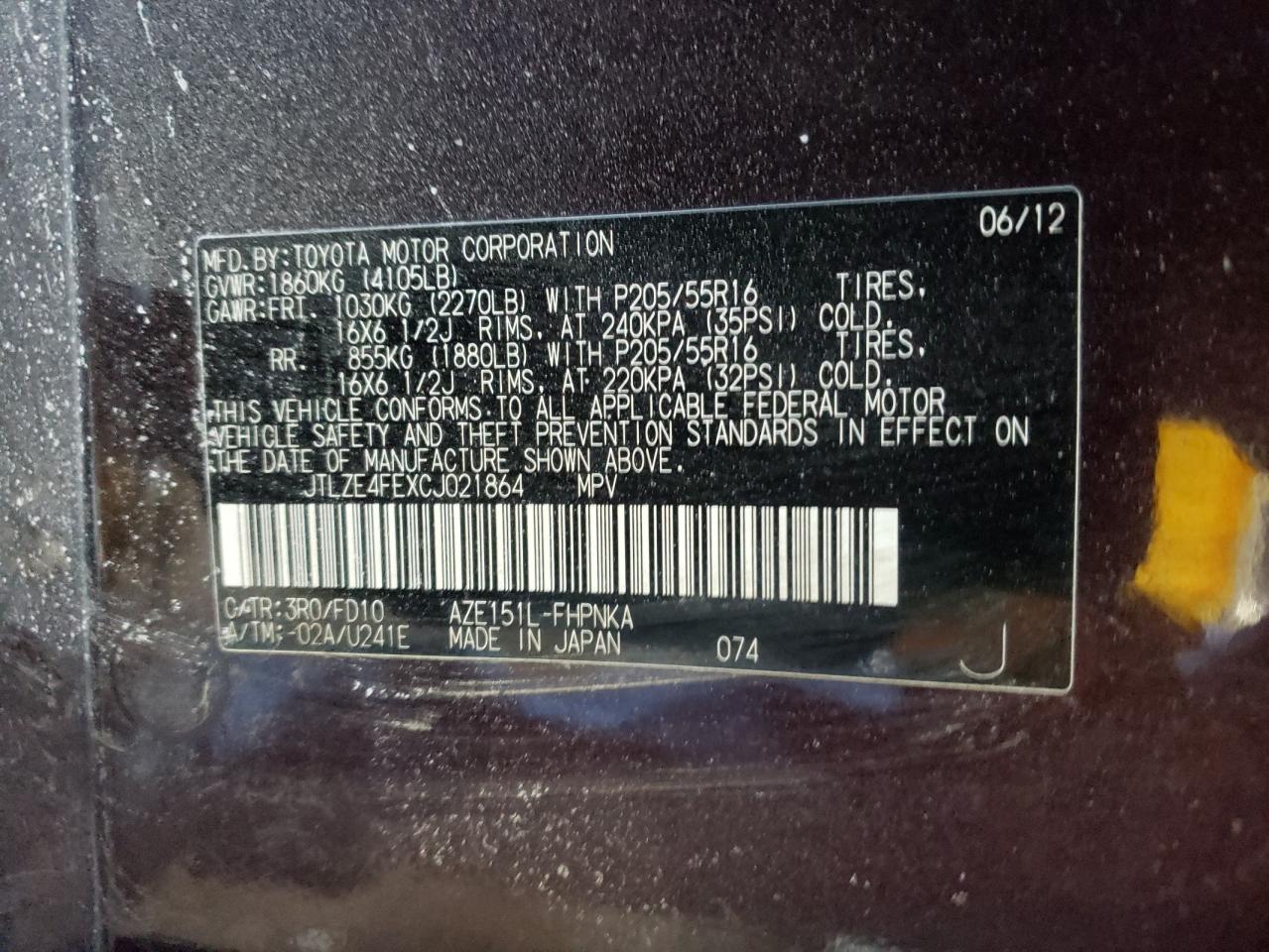 Photo 10 from auction – 2012 TOYOTA SCION XB with VIN JTLZE4FEXCJ021864