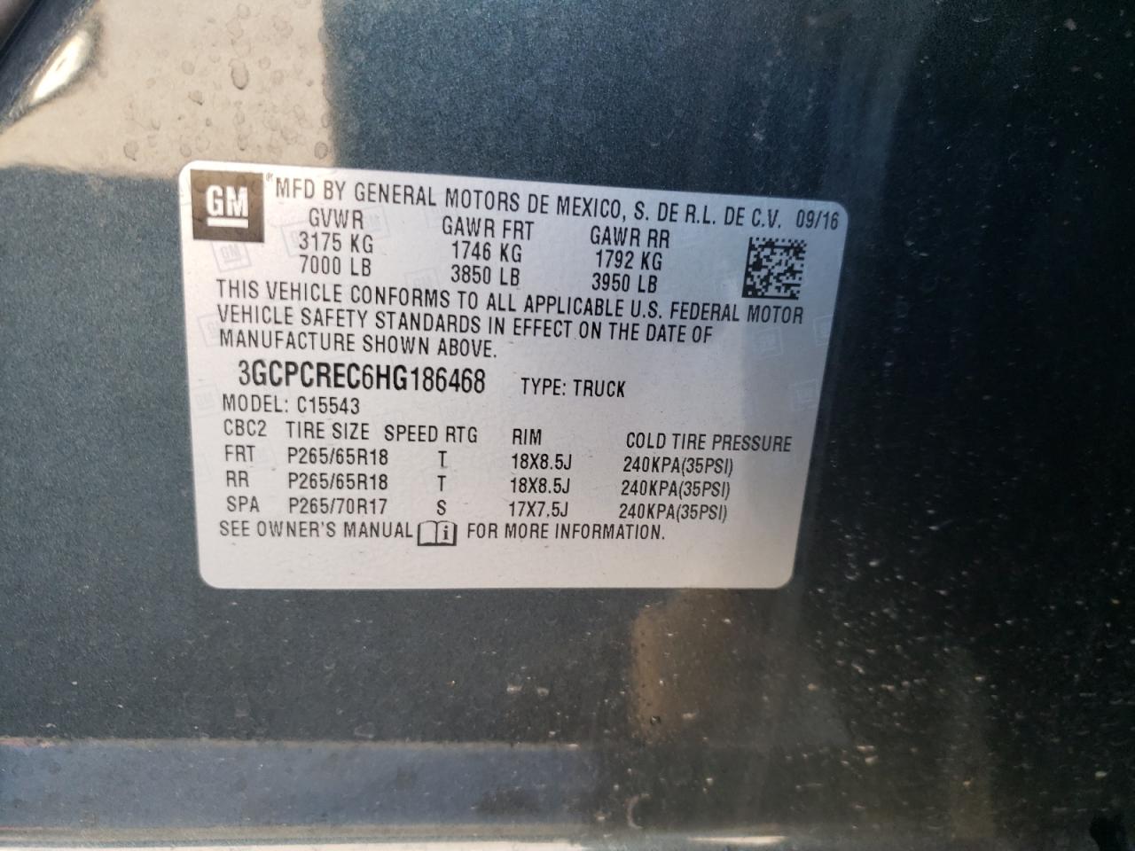 Photo 10 from auction – 2017 CHEVROLET SILVERADO with VIN 3GCPCREC6HG186468