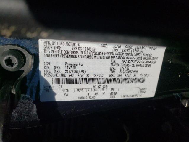 Photo 10 from auction – 2016 FORD FOCUS SE with VIN 1FADP3F22GL394980