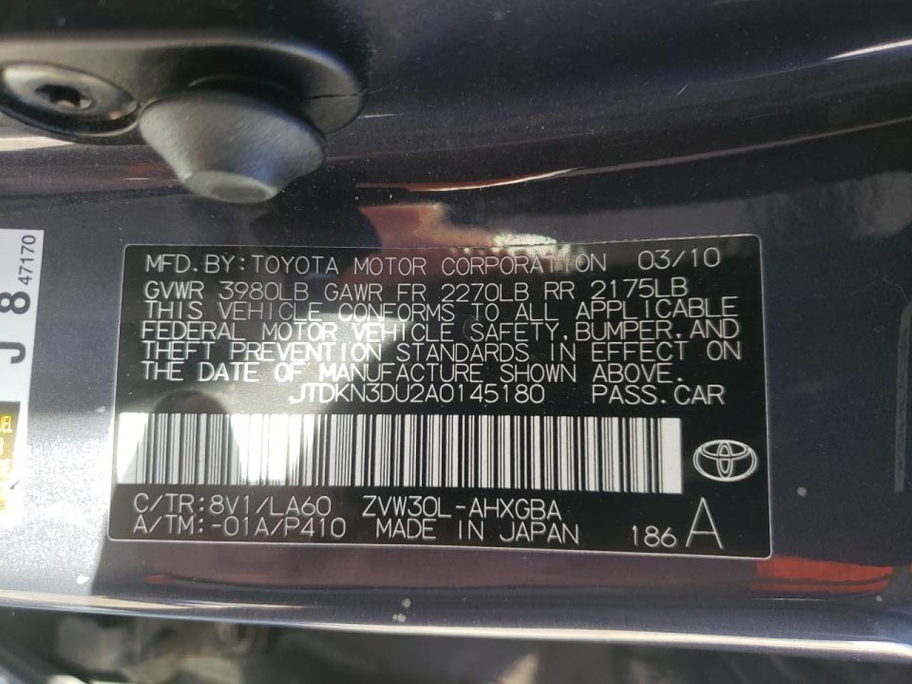 Zdjęcie 10 z aukcji – 2010 TOYOTA PRIUS z VIN JTDKN3DU2A0145180
