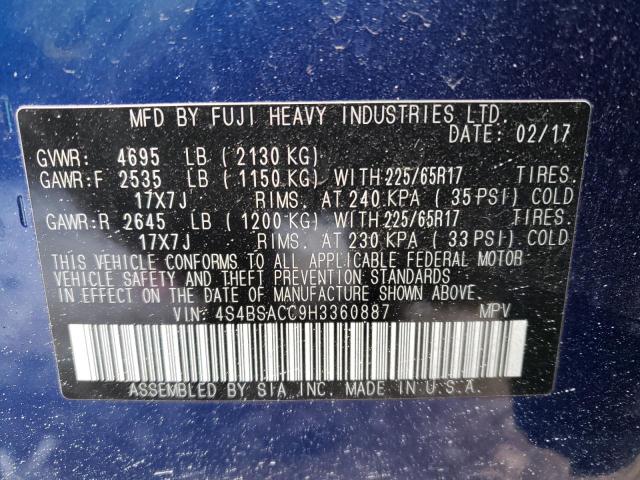 Photo 10 from auction – 2017 SUBARU OUTBACK 2. with VIN 4S4BSACC9H3360887