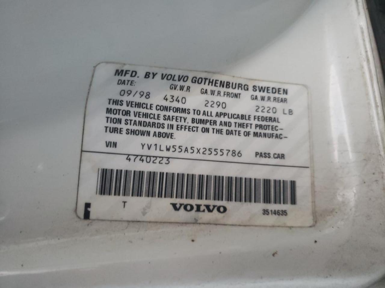 Photo 10 from auction – 1999 VOLVO V70 with VIN YV1LW55A5X2555786