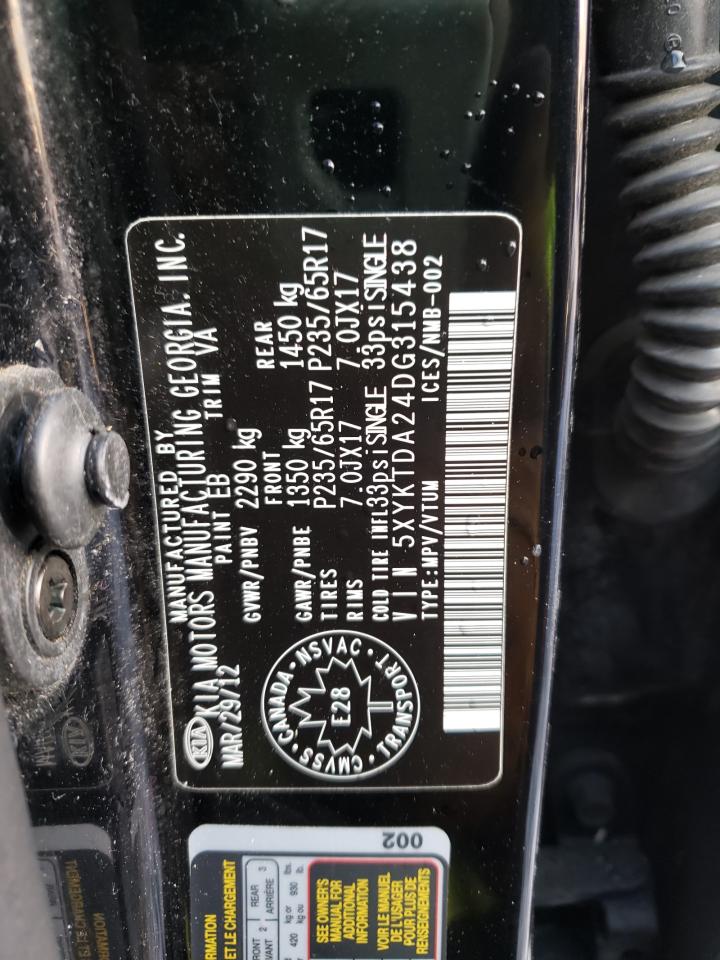 Photo 10 from auction – 2013 KIA SORENTO LX with VIN 5XYKTDA24DG315438