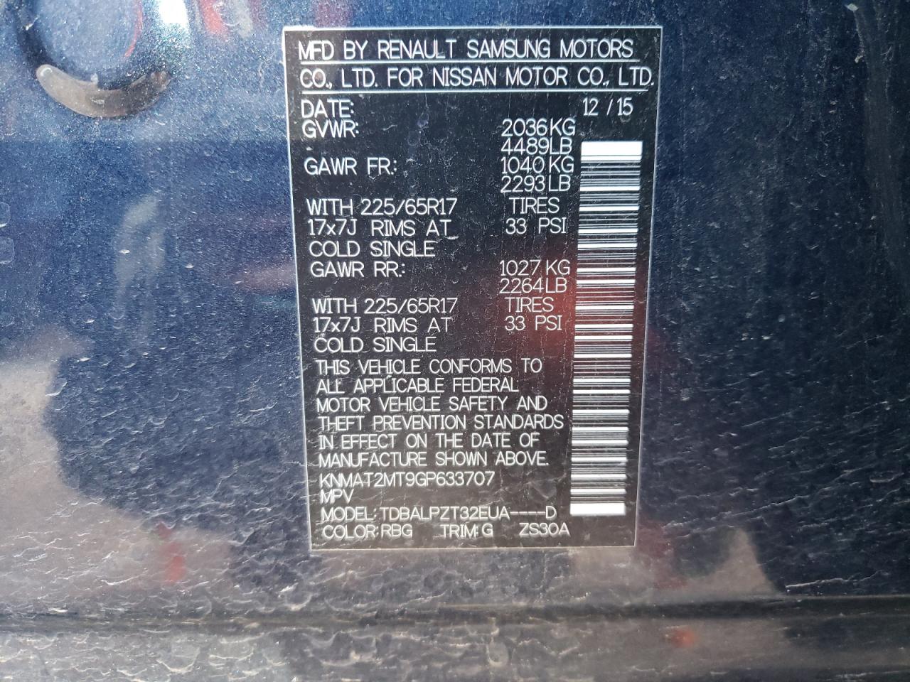 Photo 10 from auction – 2016 NISSAN ROGUE S with VIN KNMAT2MT9GP633707