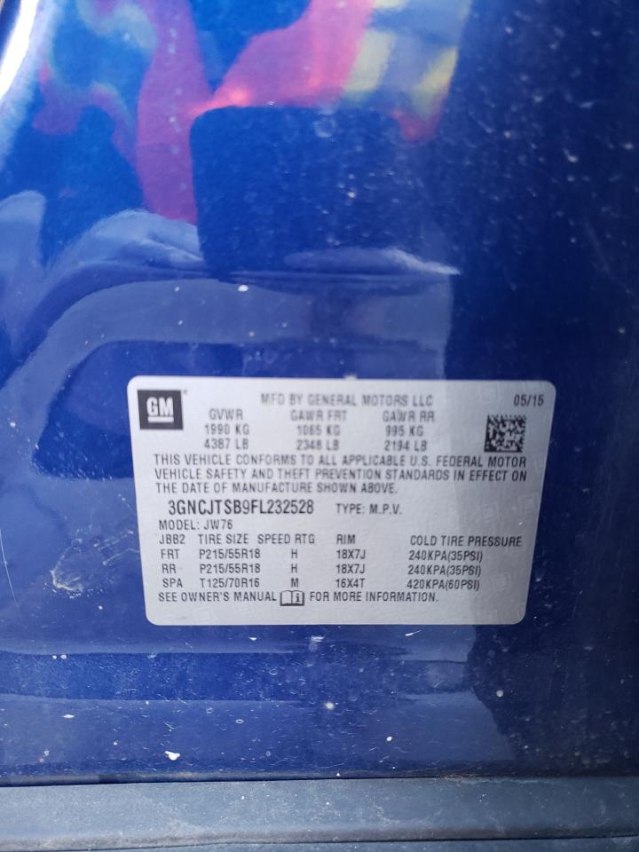 Photo 10 from auction – 2015 CHEVROLET TRAX LTZ with VIN 3GNCJTSB9FL232528