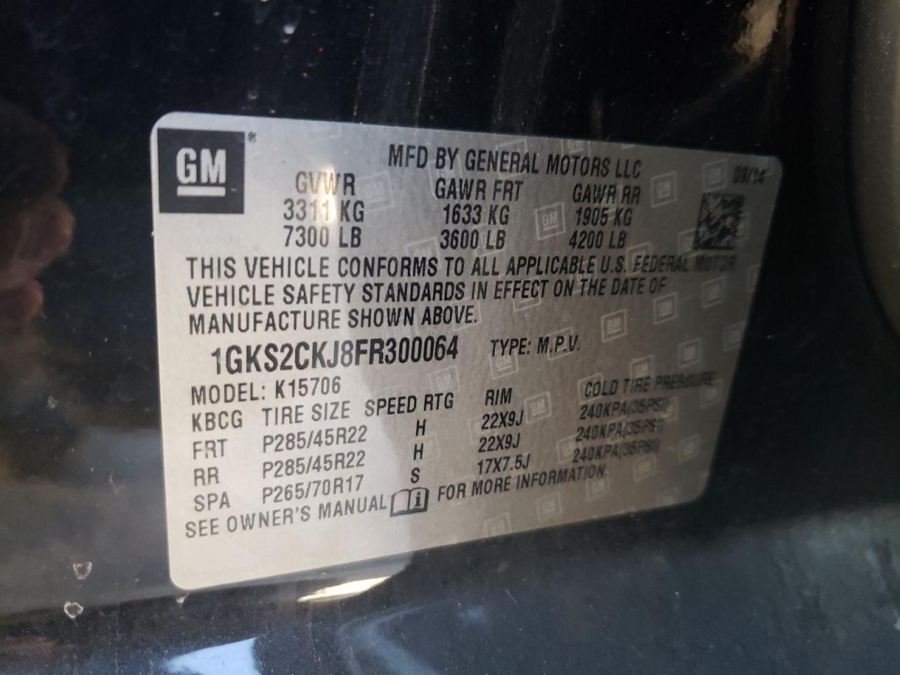 Photo 10 from auction – 2015 GMC YUKON DENA with VIN 1GKS2CKJ8FR300064