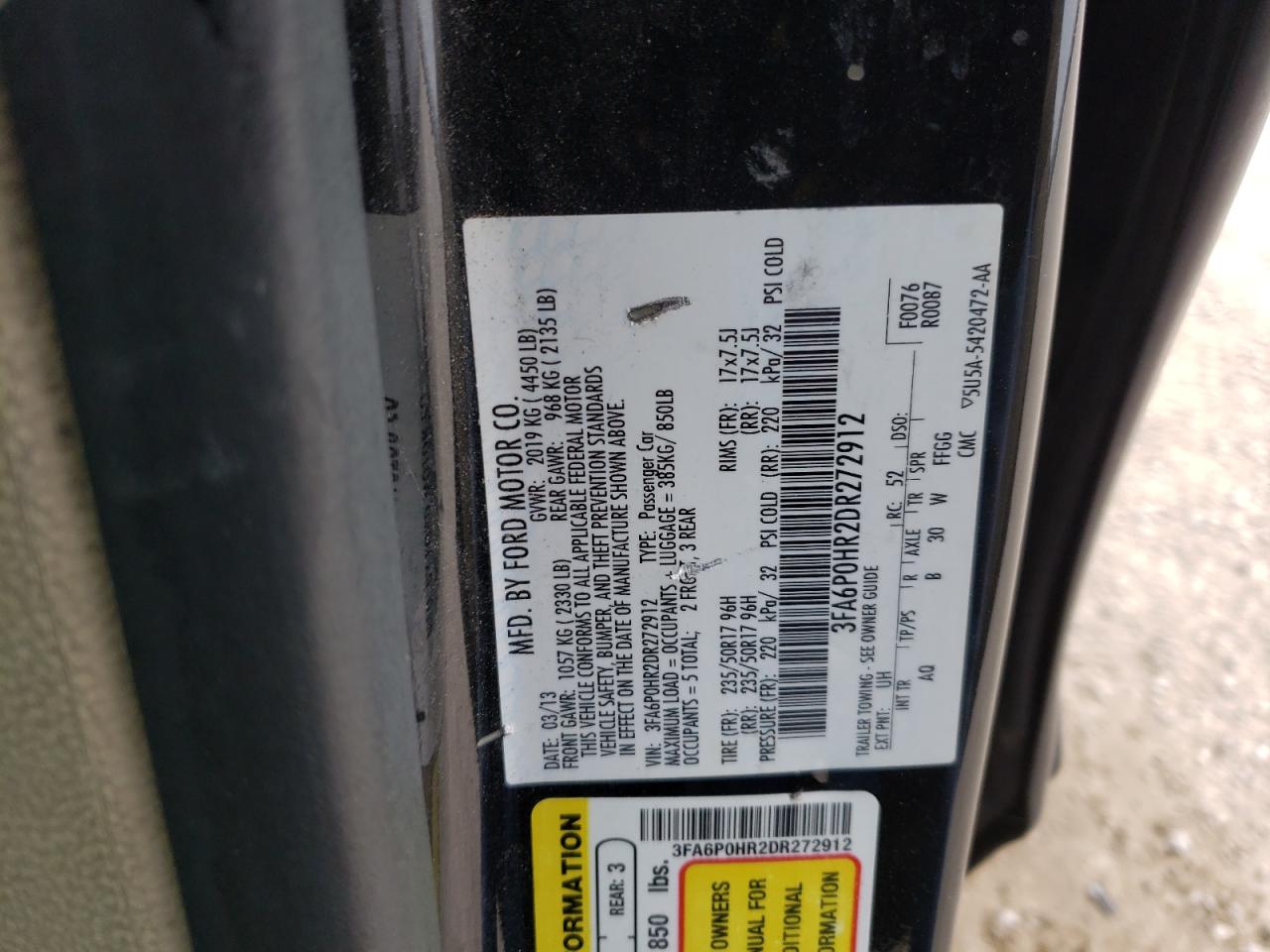 Photo 10 from auction – 2013 FORD FUSION SE with VIN 3FA6P0HR2DR272912