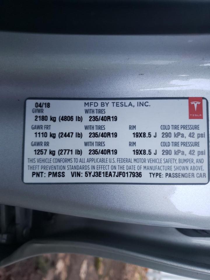 Photo 10 from auction – 2018 TESLA MODEL 3 with VIN 5YJ3E1EA7JF017936