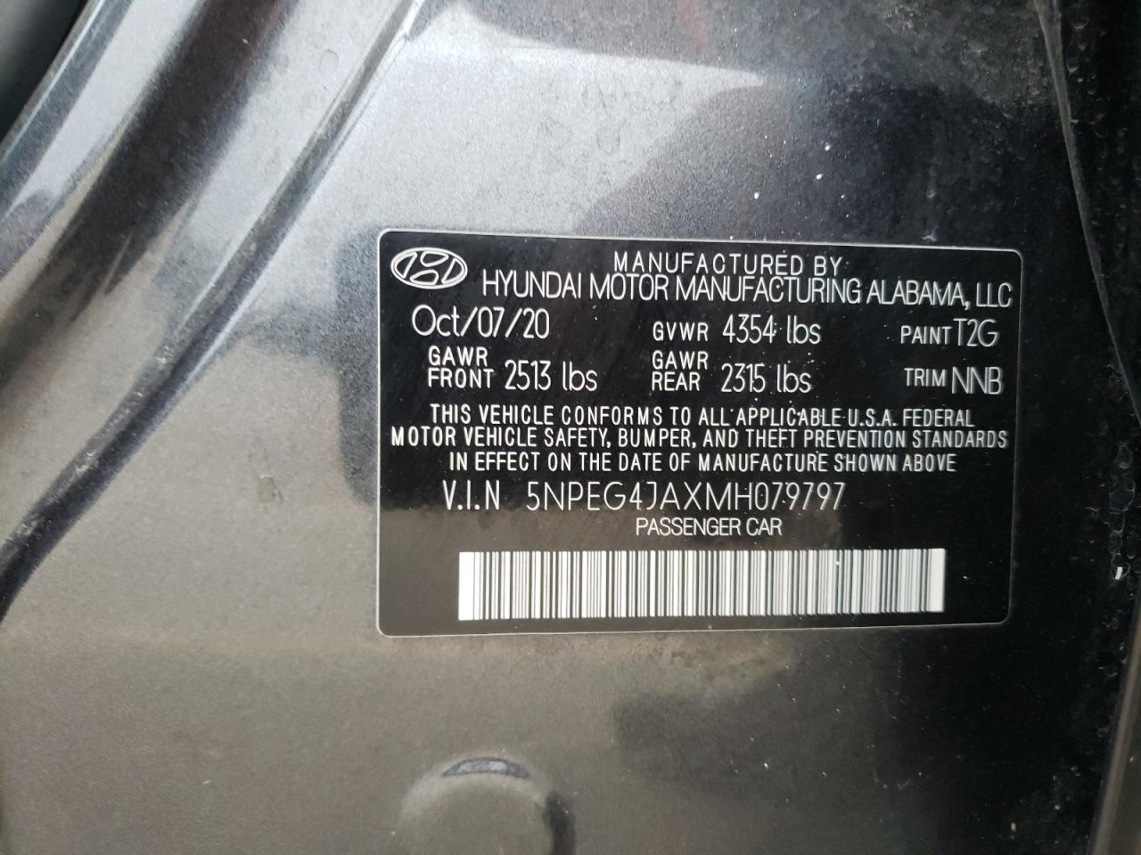 Photo 10 from auction – 2021 HYUNDAI SONATA SE with VIN 5NPEG4JAXMH079797