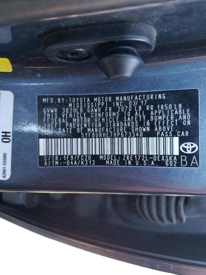 Photo 10 from auction – 2017 TOYOTA COROLLA L with VIN 5YFBURHE7HP673340