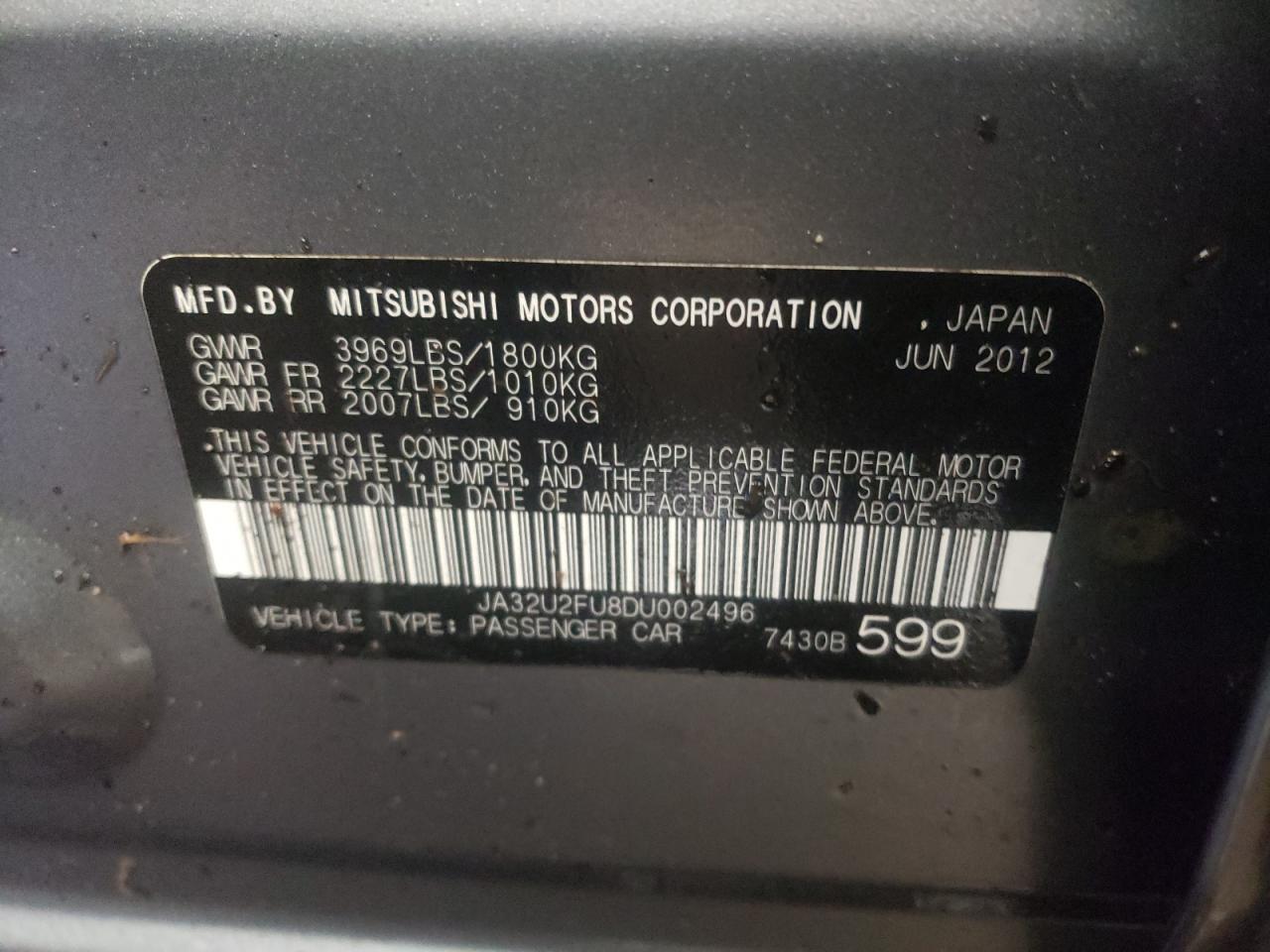 Photo 10 from auction – 2013 MITSUBISHI LANCER ES/ with VIN JA32U2FU8DU002496