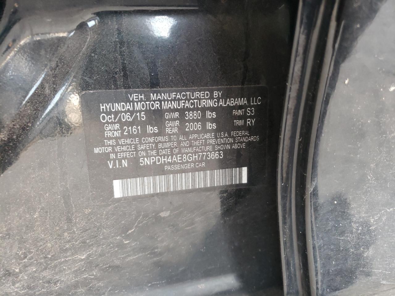 Photo 10 from auction – 2016 HYUNDAI ELANTRA with VIN 5NPDH4AE8GH773663