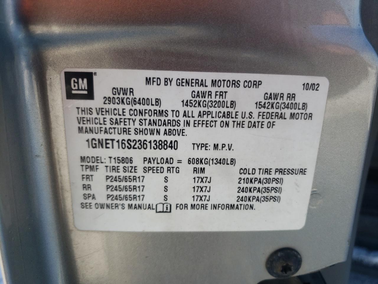 Photo 10 from auction – 2003 CHEVROLET TRAILBLAZE with VIN 1GNET16S236138840