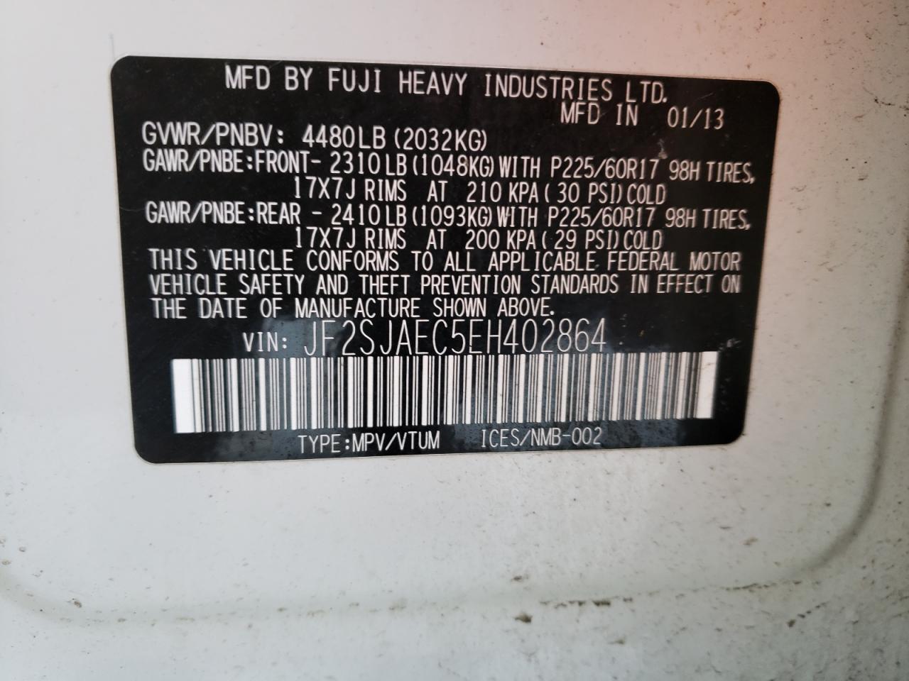 Photo 10 from auction – 2014 SUBARU FORESTER 2 with VIN JF2SJAEC5EH402864
