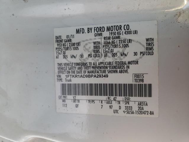 Photo 10 from auction – 2011 FORD RANGER with VIN 1FTKR1AD9BPA29349