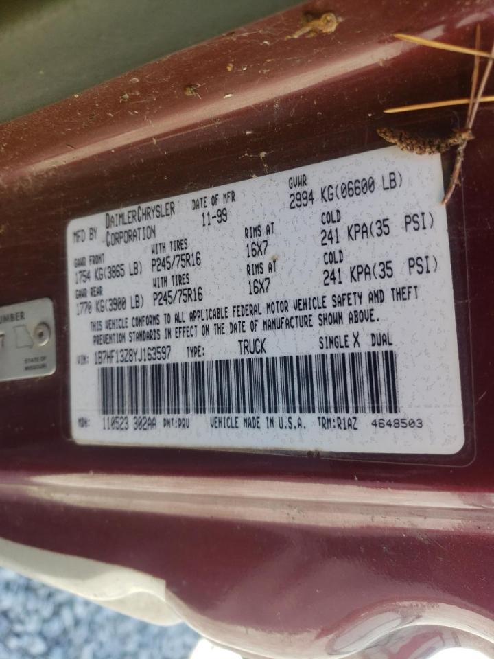 Photo 10 from auction – 2000 DODGE RAM 1500 with VIN 1B7HF13Z8YJ163597