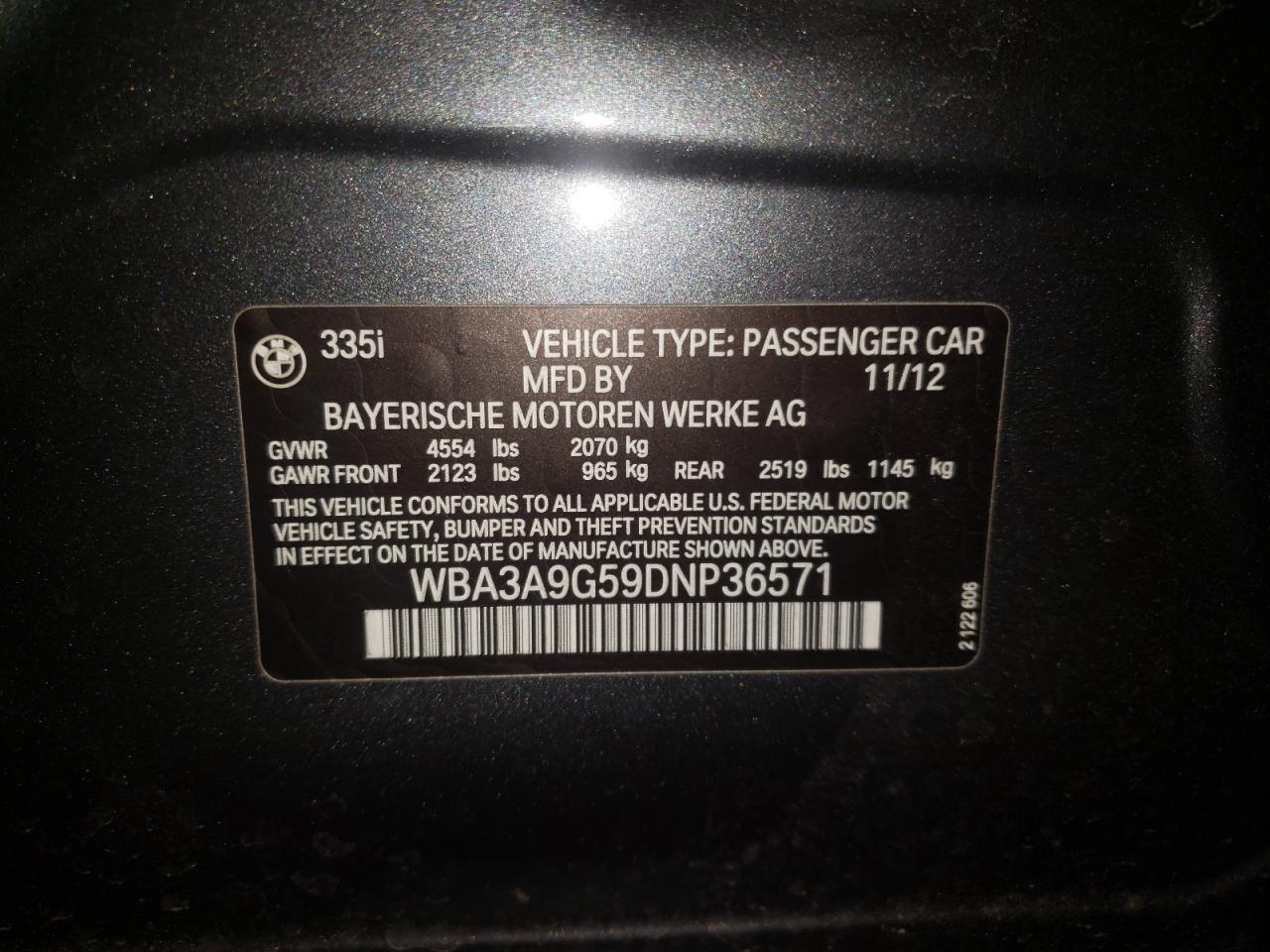Photo 10 from auction – 2013 BMW 335 I with VIN WBA3A9G59DNP36571