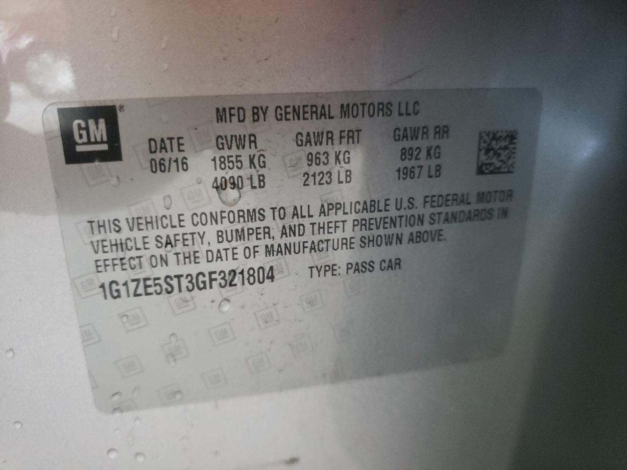 Photo 10 from auction – 2016 CHEVROLET MALIBU LT with VIN 1G1ZE5ST3GF321804