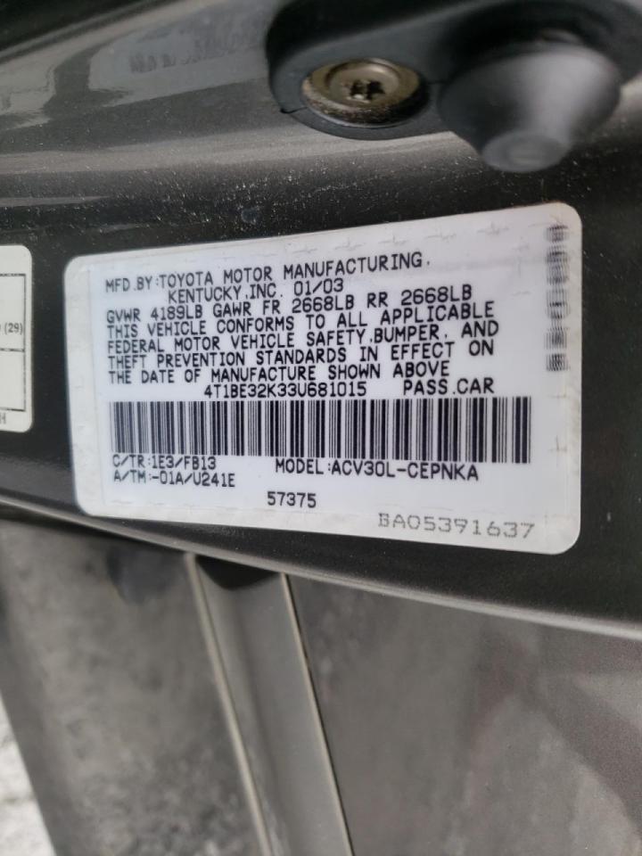 Photo 10 from auction – 2003 TOYOTA CAMRY LE with VIN 4T1BE32K33U681015